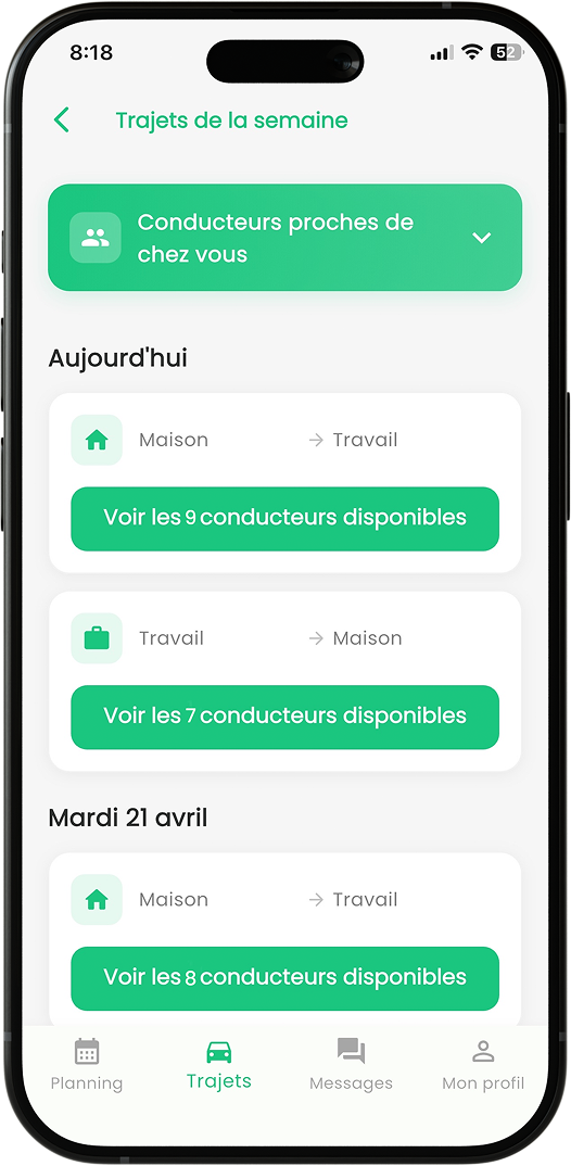 Application Tukkijamm — écran Trouver des passagers